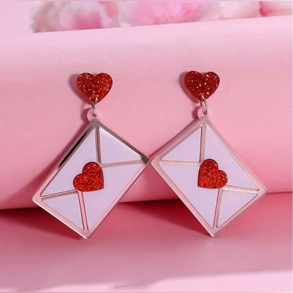 Love Letter Heart Envelope Drop Earrings Modern Valentines Day - Picture 7 of 7